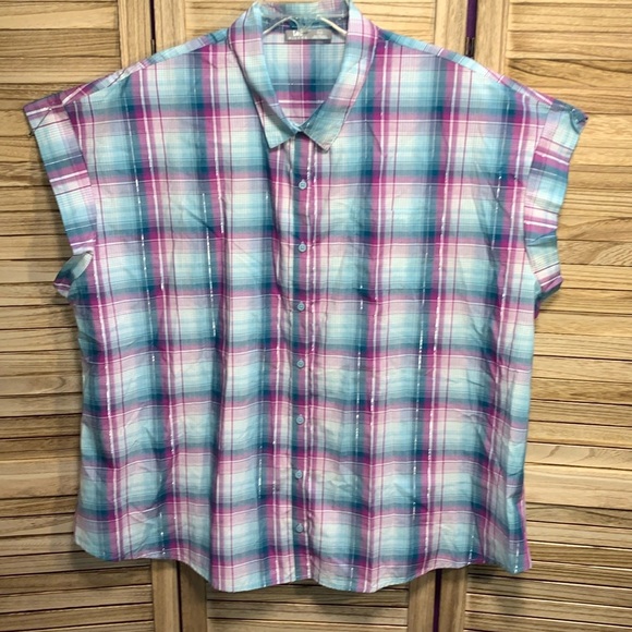 Lee Riders Short/Cap Sleeve Button up Blouse Western Style Plaid Size 4X - Picture 1 of 9